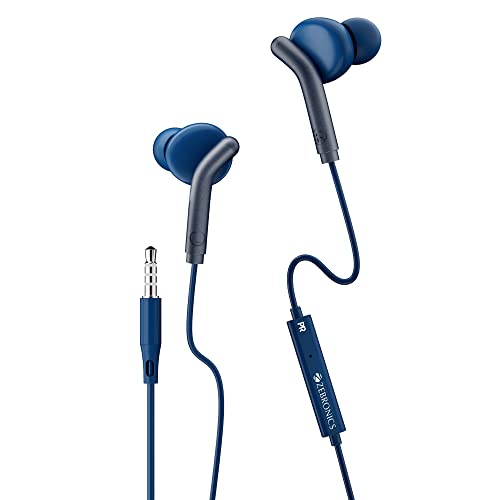 Zebronics ZebBro In Ear Wired Earphones With Mic, 3.5Mm Audio Jack, 10Mm Drivers, Phone/Tablet Compatible(Blue)