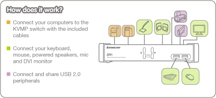 Iogear 2 Port Dvi Kvmp Switch W/Full Set Of Cables, (Gcs1102 Taa Compliant), Black