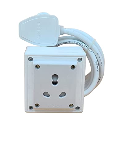 Indrico Extension Board Heavy Duty 1 Socket 15A 16A 20A High Load Capacity 3000 Watts With 16A Big Plug Pvc White (2 Meter),220V