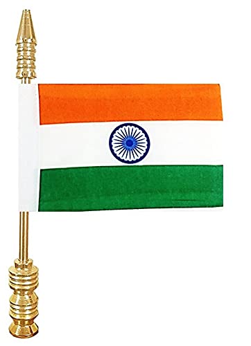 Selling Uniqness Uniq Indian Flag With Golden Large Metal Rod Suitable For All Car Models