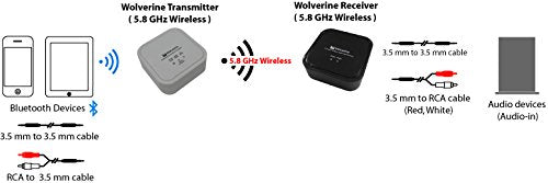Wolverine 5.8Ghz And Bluetooth Wireless Audio Transmitter And Receiver Adapter To Wirelessly Stream Music To Your Existing Sound