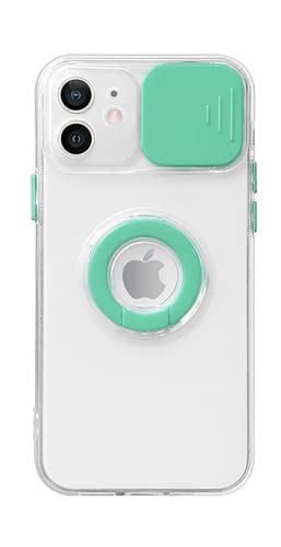 Caseative Candy Color Ring Holder Slide Lens Camera Cover Protection Clear Soft Compatible With Iphone Case (Mint,Iphone 13 Pro)