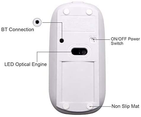 Tsmine Bluetooth Wireless Mouse, Slim Rechargeable Mouse Noiseless Click & 3 Adjustable Dpi Level, Wireless Mouse For Laptop, Tablet, Imac, Macbook Air   White