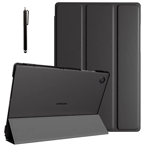 Proelite Smart Flip Case Cover For Samsung Galaxy Tab A8 10.5Inch SmX200/ SmX205/ SmX207 Translucent Back With Stylus Pen, Black