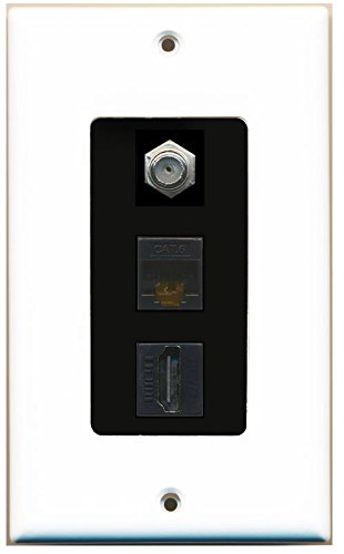 Riteav Decorative 1 Gang Wall Plate (White/Black) 3 Port   Coax (Black) Cat6 (Black) Hdmi (Black)