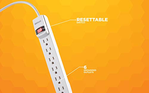 Woods 41345 Surge Protector With Overload Safety Feature And 6 Outlets For 280J Of Protection, 1.5 Ft Cord Foot, White