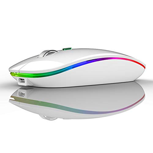 Tenmos Wireless Bluetooth Mouse, Led Slim (Bluetooth 5.1 + Usb) 2.4Ghz Rechargeable Silent Bluetooth Wireless Mouse With Type C Adapter For Laptop/Macbook/Ipad Os 13 And Above (White)