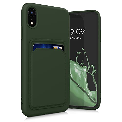 Kwmobile Case Compatible With Apple Iphone Xr Case   Tpu Phone Cover With Credit Card Holder   Dark Green