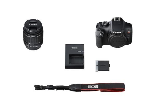 Canon EOS Rebel T100 DSLR Camera with EF S 18 55mm f/3.5 5.6 III Lens, 18MP APS C CMOS Sensor, Built in Wi Fi, Optical Viewfinder, Impressive Images & Full HD Videos, Includes 32GB SD Card