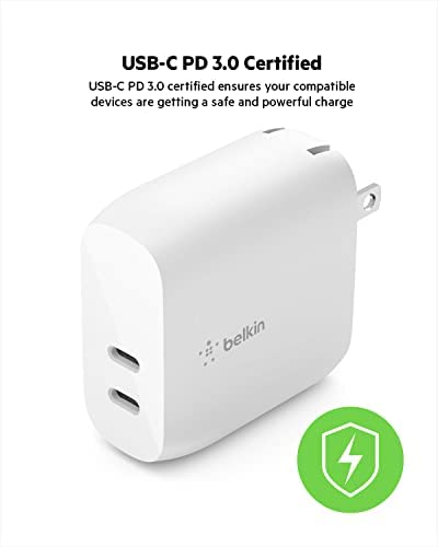 Belkin 40W Dual Port USB C Wall Charger, USB C Charger Fast Charging for iPhone 16, 15, 14, 13 Series, Pro, Pro Max, Plus, Mini, Samsung Galaxy S25, Galaxy S24, Pixel 9, iPad, AirPods, & More   White