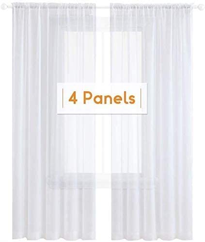 Anjee 4 Panels White Sheer Curtains 84 Inches Long Rod Pocket Semi Sheer Voile Drapes Privacy Gauze Window Treatment For Kids Ro