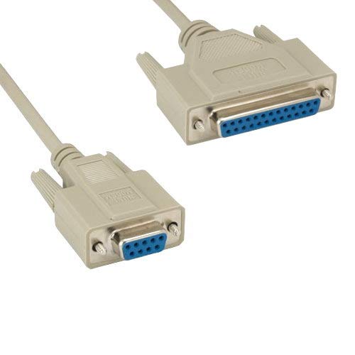 Kentek 6 Feet Ft Db9 Female To Db25 Female Null Modem Serial Printer Cable Cord 28 Awg F/F Molded D Sub Rs 232 Crossover 9 To 25