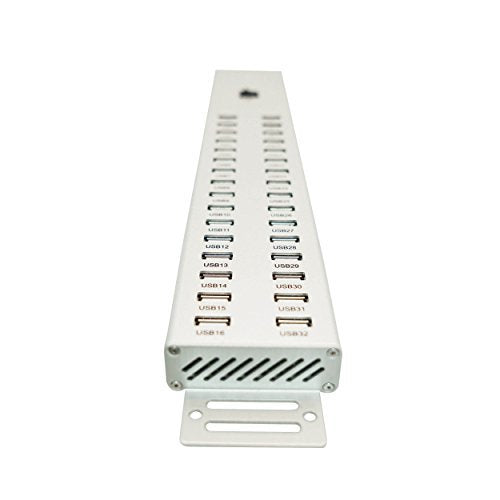 Dyconn Maxi High Power Charging & Data Transfer/Duplication USB 2.0 Hub BC1.2 Full Aluminum with Industrial Rack Mount (IPC) Bracket (32 Ports 160W 32A)