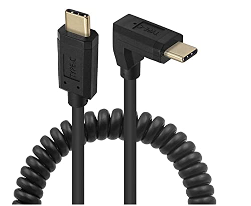 Qaoquda Coiled Usb 3.1 Type C Cable, 90 Degree Angle Usb C Male To Usb C Male Spring Spiral Cable, 3A 10Gbps Fast Charging, Data