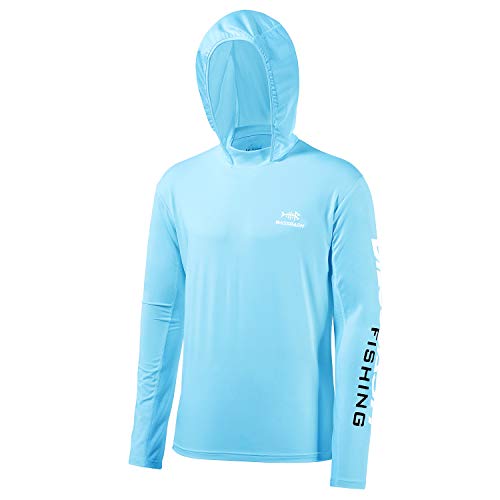 Bassdash Upf 50 Menas Uv Sun Protection Long Sleeve Performance Fishing Hoodie Hooded Shirts (Sky Bluewhite Logo, Xx Large)
