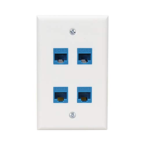 Ethernet Wall Plate 4 Port, Cat 6 Ethernet Wall Outlet Female Female, Compatible With Cat7/6/6E/5/5E Rj45 Jack Keystone Inline Coupler Wallplate Devices   Ethernet Plug In Wall Outlet   Blue