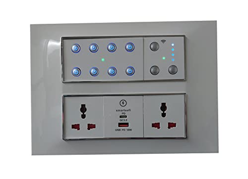 Smarteefi Wifi Smart Switch Board| 6 Smart Switches + 1 Smart Regulator+ 2 Smart Plugs + 18W Dual Charger (UsbC + UsbA)| Guara