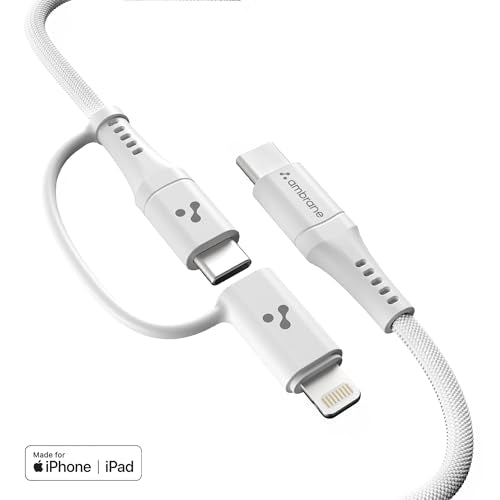 Ambrane 2 in 1 MFi Certified Cable | 60W TypeC & 27W iPhone Fast Charging | TypeC to Lightning, USBC to USBC | Compatible wi