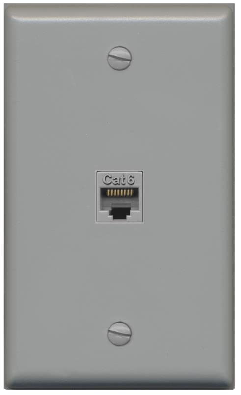 Riteav 1 Port Cat6 Ethernet Wall Plate Jack Female Female   Flat [Gray/Gray]