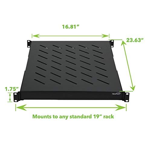 Navepoint 1U 19 Inch Fixed 4 Post Rack Mount Server Shelf With Adjustable Depth From 18 34 Inch Black