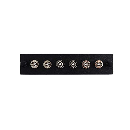 CableWholesale Fiber Optic Adapter Panel, 6 Singlemode ST Connectors, LGX Adapter Plate, Ceramic Sleeve, Black Powder Coat