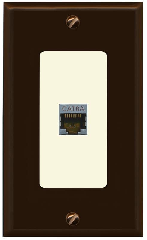 Riteav Cat 6A 1 Port Shielded Cat6A Wall Plate 1 Gang Decorative   1 Gang [Brown/Light Almond]