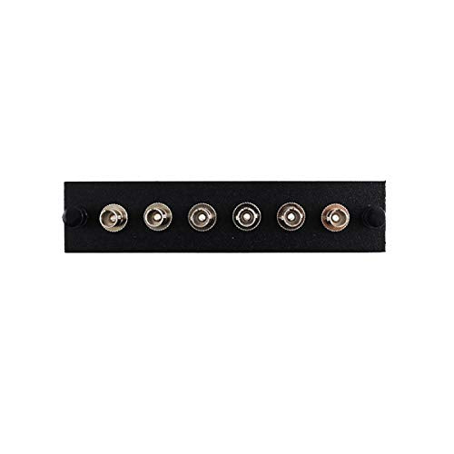 CableWholesale Fiber Optic Adapter Panel, 6 Multimode ST Connectors, LGX Adapter Plate, Ceramic Sleeve, Black Powder Coat