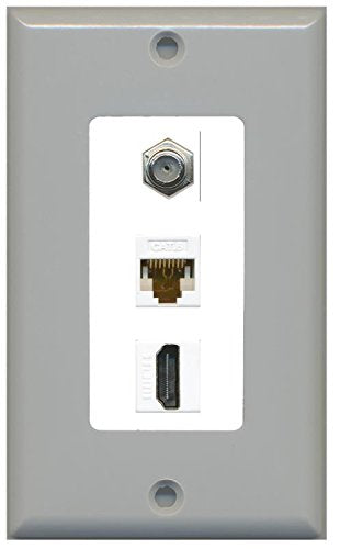 Riteav Decorative 1 Gang Wall Plate (Gray/White) 3 Port   Coax (White) Cat6 (White) Hdmi (White)