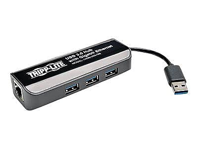 Tripp Lite Usb 3.0 Superspeed To Gigabit Ethernet Nic Network Adapter With 3 Port Usb 3.0 Hub (U336 U03 Gb),Black