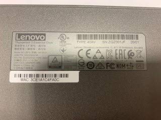 Lenovo Thunderbolt 3 Essential Dock, Universal Compatibility, 135W Adapter, 1X 110V 2 Pin Power Cord, Standard Thunderbolt Cable