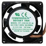 Commonwealth 146078 Model FP-108AX-S1-B-R(115) Tube Axial Fan, 23 CFM Air Flow, 115 VAC, 80mm Length, 80mm Width, 25mm Height