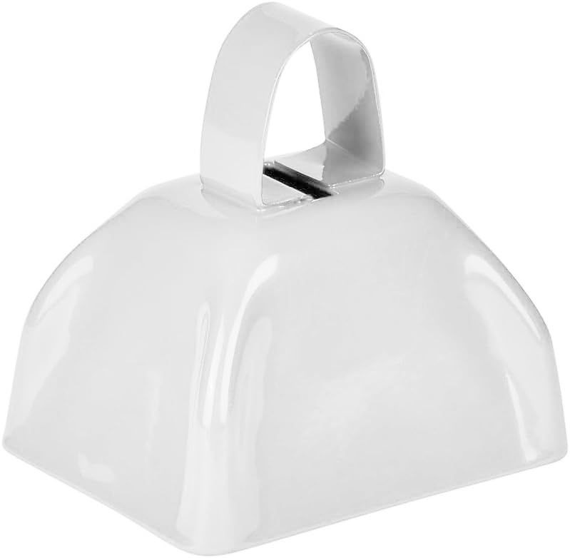 Metal Cowbells   White 3 Inch Cow Bells Noise Makers, Loud Call Bell With Handles For Sporting Events, Cheering, Team Spirit, No