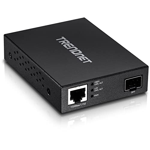 Trendnet Gigabit Poe Pd Sfp Fiber Media Converter, Poe Powered 1001000Base T To Sfp Fiber Media Converter, Compact Design, Tfc P
