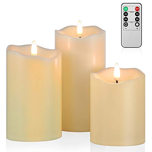 Angelloong Flickering Flameless Candles, Most Realistic Led Candles With Remote And Timer, Set Of 3 Battery Operated Candles For