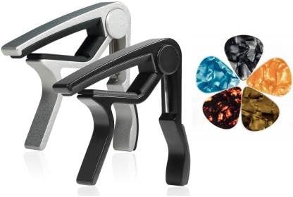 Boombox Guitar Capo, 5 Picks Acoustic And Electric Guitars, Bass,Mandolin, Ukulele, Black Guitar Capo (Pack Of 2 Capo)