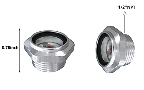 Air Compressor Sight Glass 1/2Inch Npt Male Thread Aluminum Alloy Hex Oil Sight Glass Window Oil Liquid Level Gauge For Air Comp