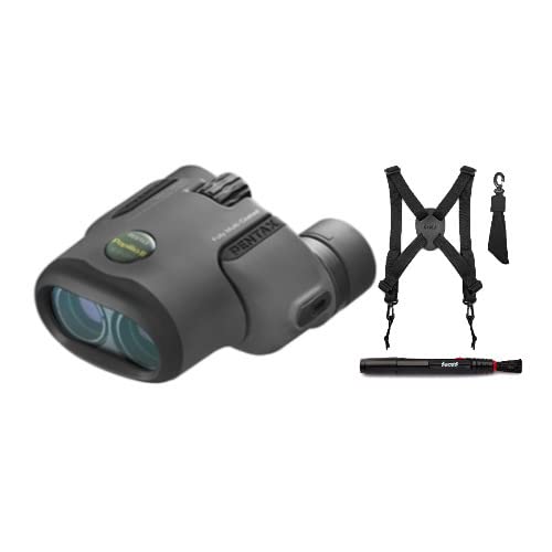 Pentax Papilio Ii 6.5 X 21 Porro Prism Binoculars Bundle With Harness And Lens Cleaning Pen (3 Items)