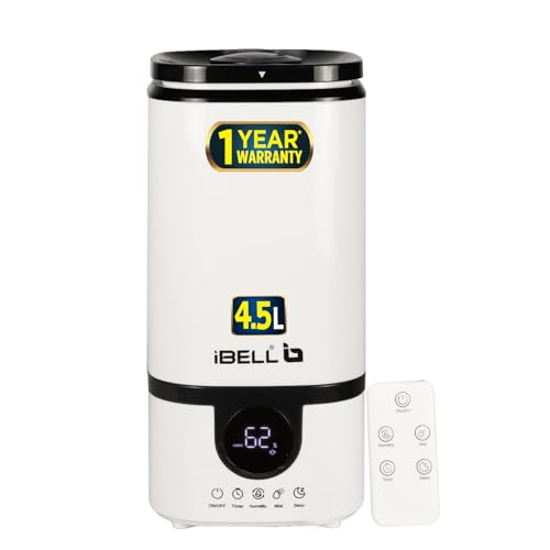 iBELL Humidifier for room with Remote, Digital display, 4.5L, Ultrasonic, Adjustable Mist Output, Super Quiet 360 Nozzle, Lasts