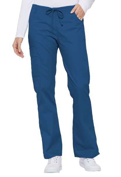 Dickies Womens Signature Mid Rise Drawstring Scrubs Cargo Pant, Royal, Medium Tall