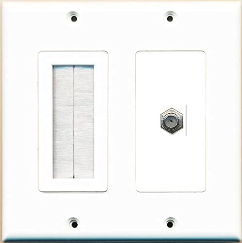 Riteav Mesh Brush Coax Cable Tv Wall Plate Dual 2 Gang Decorative White