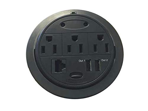 Kable Kontrol Powertap Desk Outlet Power Grommet   3 Ac Outlets / 1 Ethernet / 2 Usb (Power Or Data) | 8 Feet Long Heavy Duty Po