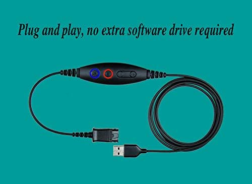 Usb Adapter Cable Compatible Plantronics Qd (Quick Disconnect) To Usb Type A Plug, Speaker Volume & Mic Mute Control Connects Headset To Pc, Laptop, Soft Phone