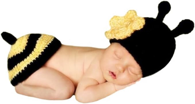 Newborn Baby Girl/Boy Crochet Knit Costume Photo Photography Prop Hats Outfits (Bee)