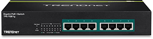 Trendnet 8 Port Gigabit Greennet Poe+ Switch, Tpe Tg81G, 8 X Gigabit Poe+ Ports, Rack Mountable, Up To 30 W Per Port With 110 W 