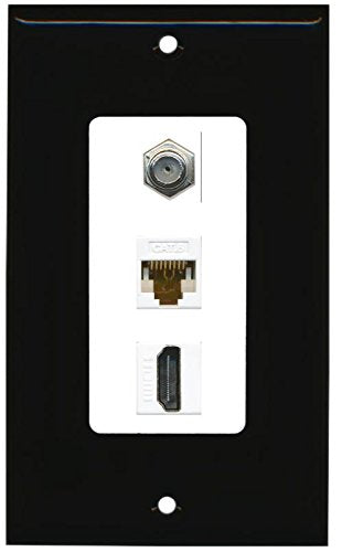 Riteav Decorative 1 Gang Wall Plate (Black/White) 3 Port   Coax (White) Cat6 (White) Hdmi (White)