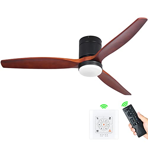 Yitahome 52 Inch Low Profile Ceiling Fan With Light And Remote, Wall Switch, Flush Mount Fan With Dc Motor, 3 Colors Light Chang