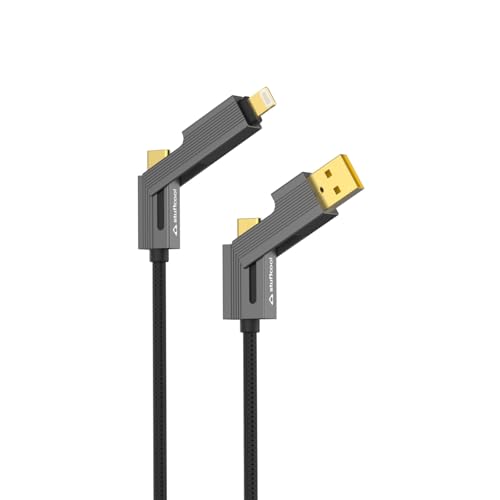 Stuffcool Quad Pro Max 4 in 1 Metal Braided Cable 1.5m 240W Rugged eMarker chip gold plated connectors with lightning to type C