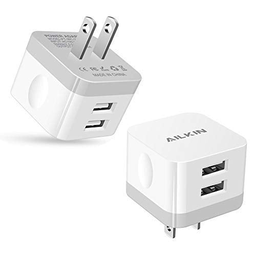 2Pack USB Wall Charger Plug, AILKIN 2.4A Dual Port USB Adapter Power Cube Fast Charging Station Box Base for iPhone 17 16 15 14 