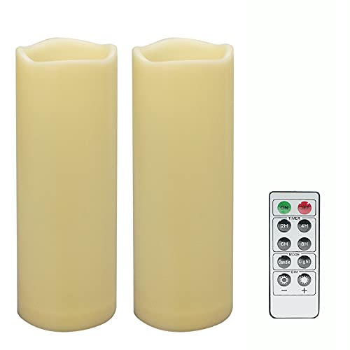 2 Pcs 3'' X8'' Waterproof Outdoor Battery Operated Flameless Led Pillar Remote Candles Flickering Plastic Resin Electric Decorat