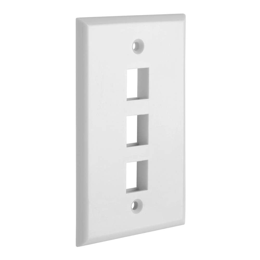 Cmple  3 Port Keystone Wall Plate SingleGang Wall Plate with Standard Size Keystone Jack Insert  White
